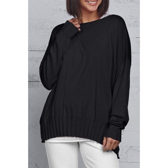 Planet by Lauren G Boatneck Rib Black Sweater - Picture 1 of 7